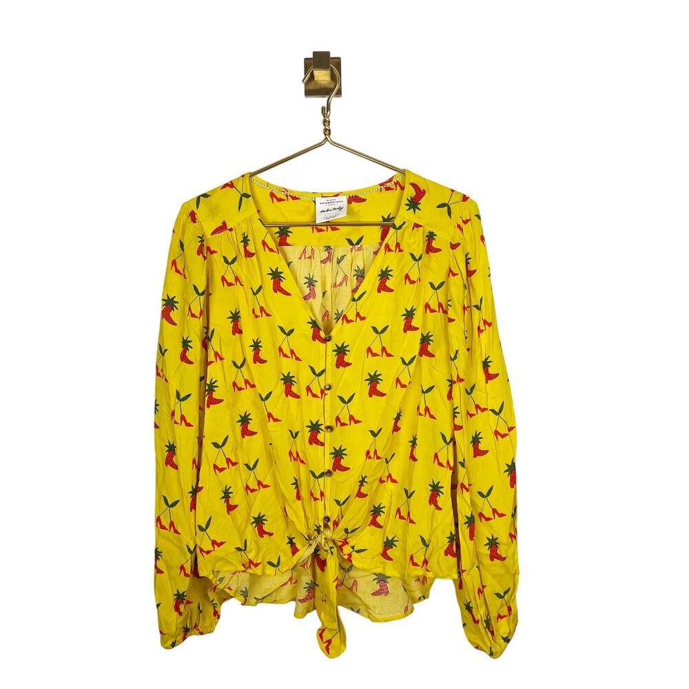 Anthropologie Kendra Dandy Yelllow Dreamer Button-Down Top Western Tie Front 14 - Picture 6 of 14